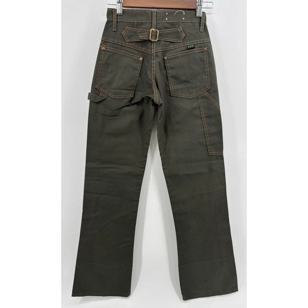 Vintage Ely Mens Buckle Back Jeans Dark Green Denim 26x32 Retro Cinch Back
